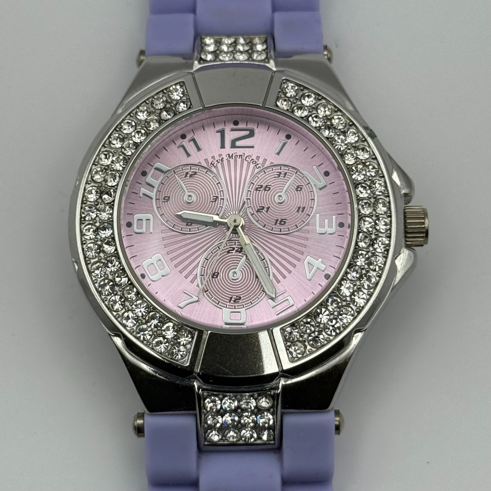 Eve Mon Crois Ladies Quartz Watch Subdial Crystal Accents Japan Working 40mm