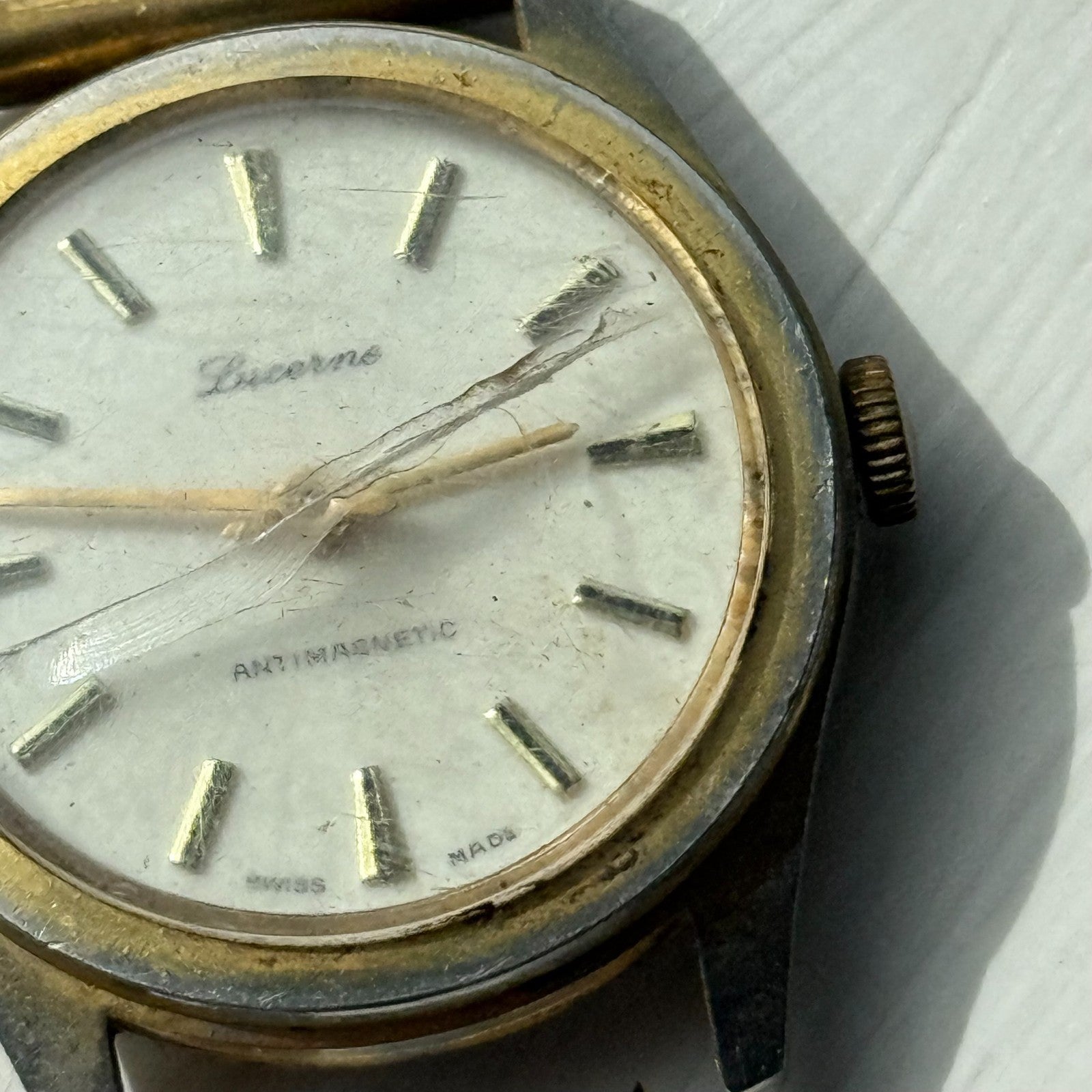 34mm Men's Vintage Lucerne Antimagnetic Swiss Manual Wind Watch PARTS REPAIR