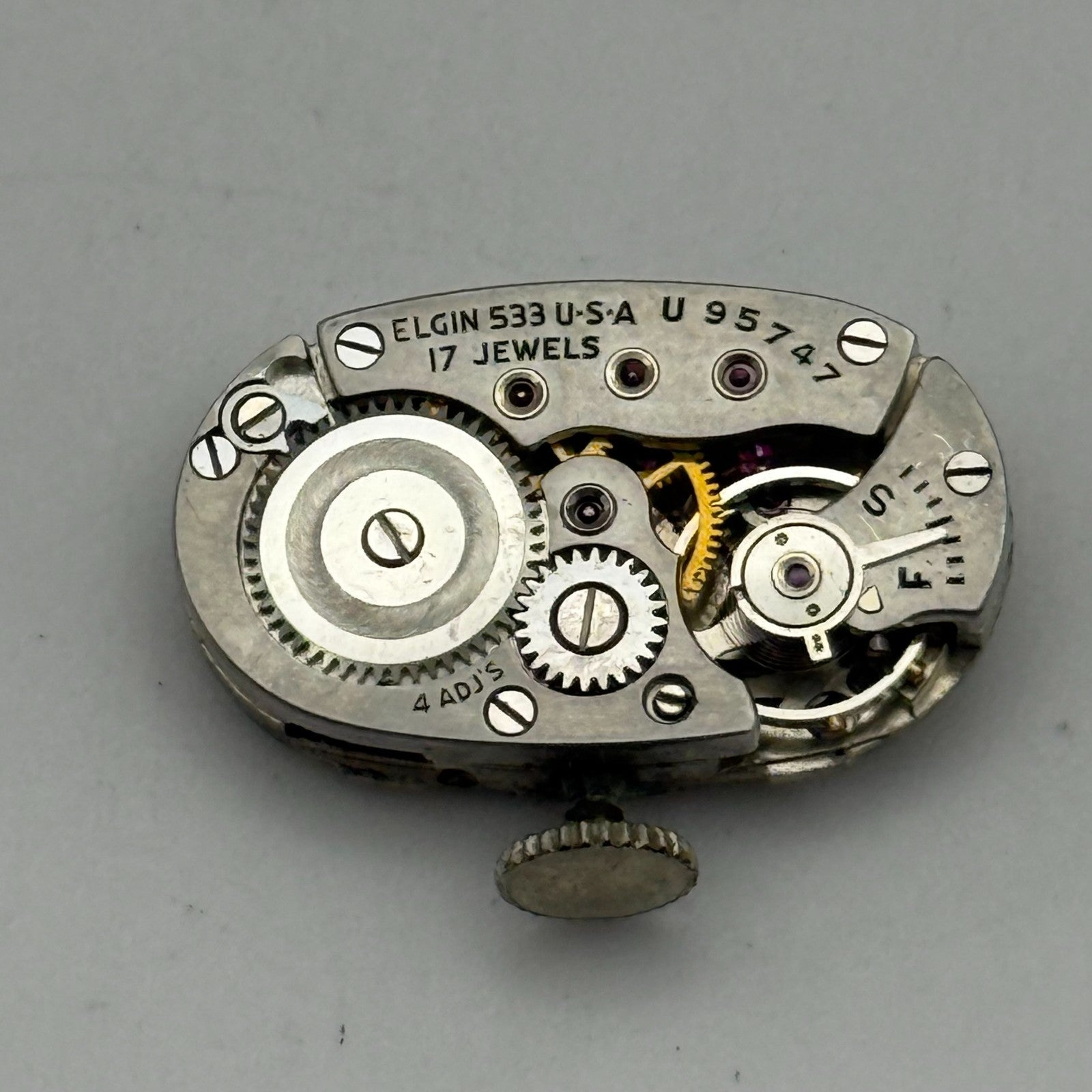 Elgin De Luxe Grade 533 Model 2 1947 Vintage Watch Movement 21/0s Parts Repair