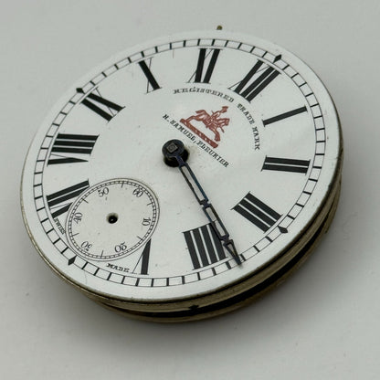45.7mm Antique H Samuel Fleurier Key Wound Pocket Watch Movement PARTS REPAIR