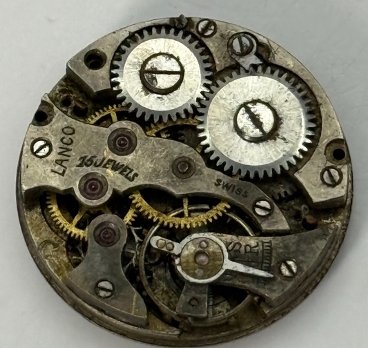 21.9mm Vintage Lanco 15 Jewels Swiss Trench Watch Movement Manual Wind PARTS