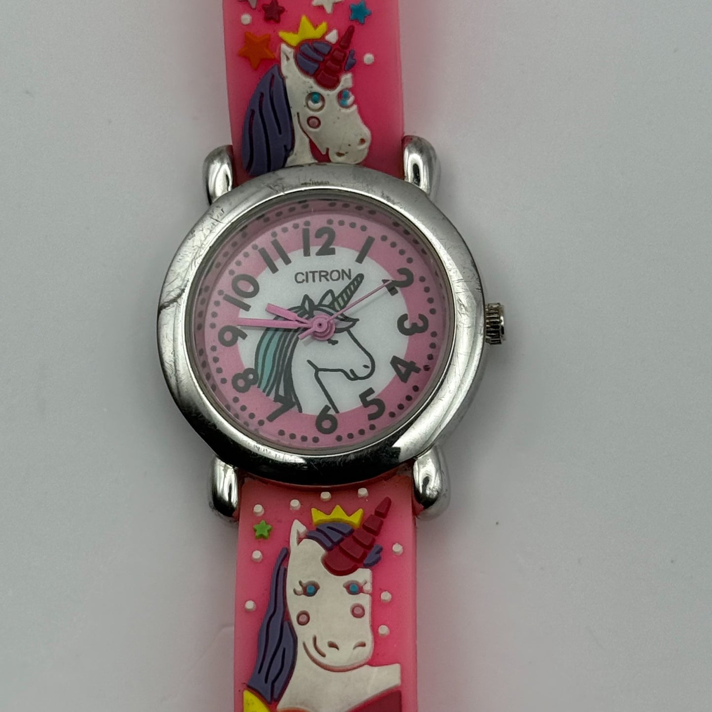 Citron Kids Quartz Watch Unicorn Print Strap Pink Dial Working 27mm New Battery