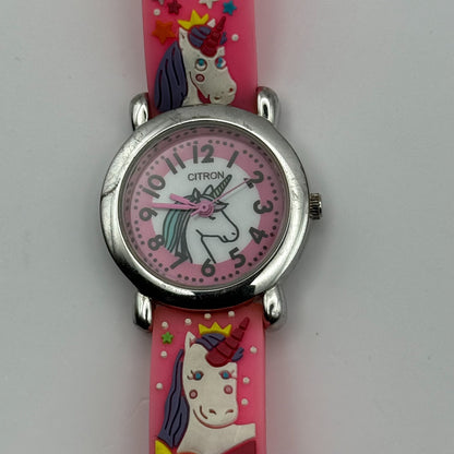 Citron Kids Quartz Watch Unicorn Print Strap Pink Dial Working 27mm New Battery
