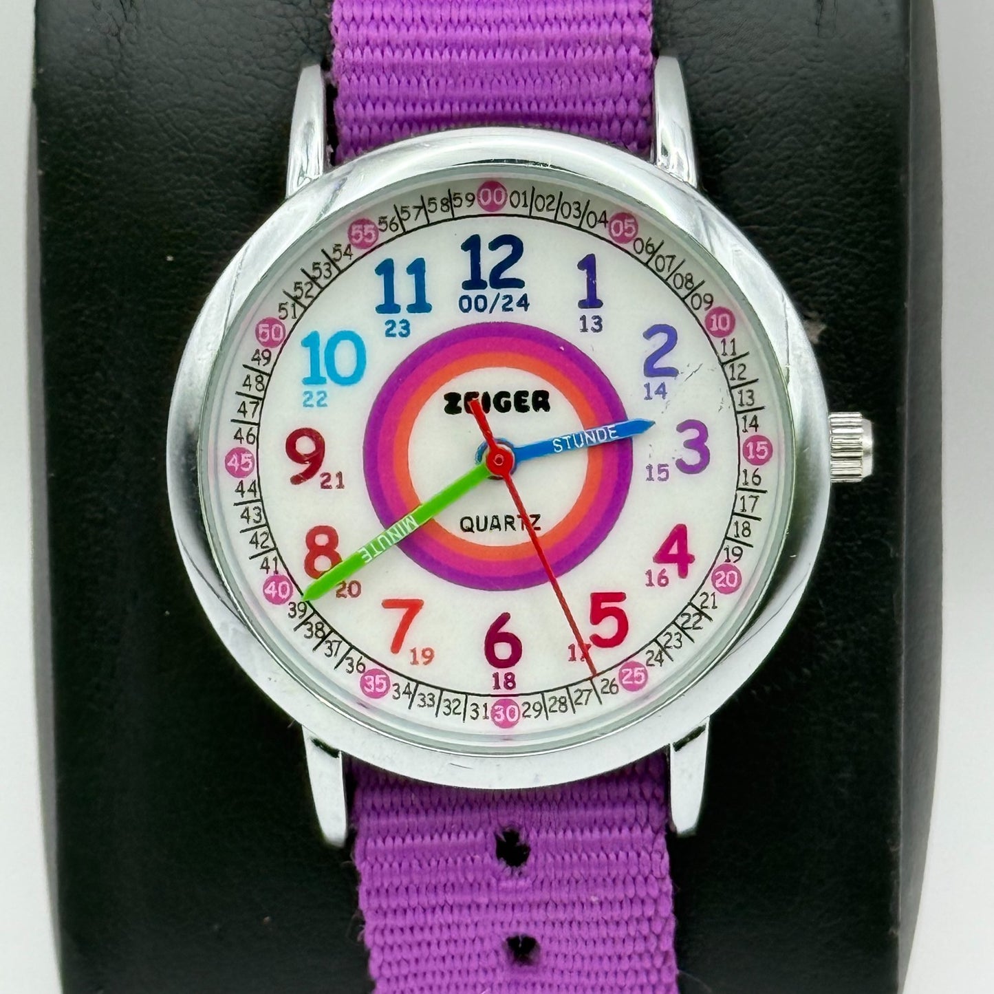 Zeiger Ladies Quartz Watch Rainbow Dial Purple Strap Working 33mm New Battery