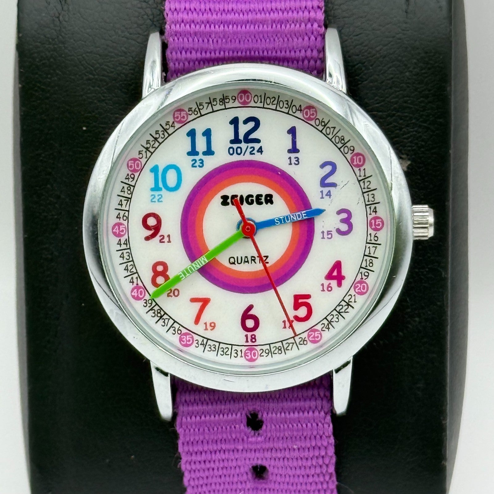 Zeiger Ladies Quartz Watch Rainbow Dial Purple Strap Working 33mm New Battery