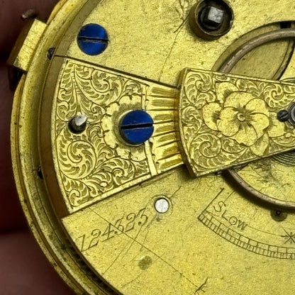 43.2mm Antique Key Wound Pocket Watch Movement PARTS REPAIR SPARES