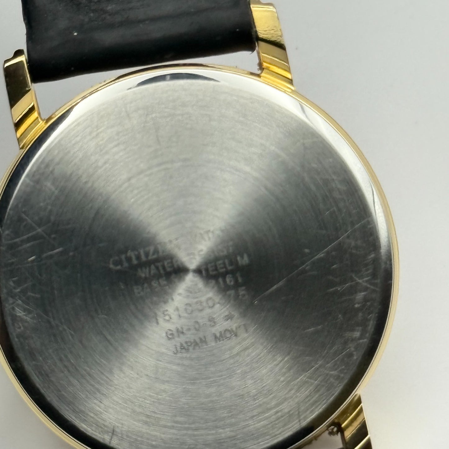 Citizen Ladies Quartz Watch Gold Tone White Dial Black Strap Japan Working 33mm