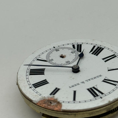 42.7mm Antique Kendal & Dent Key Wound Pocket Watch Movement PARTS REPAIR SPARES