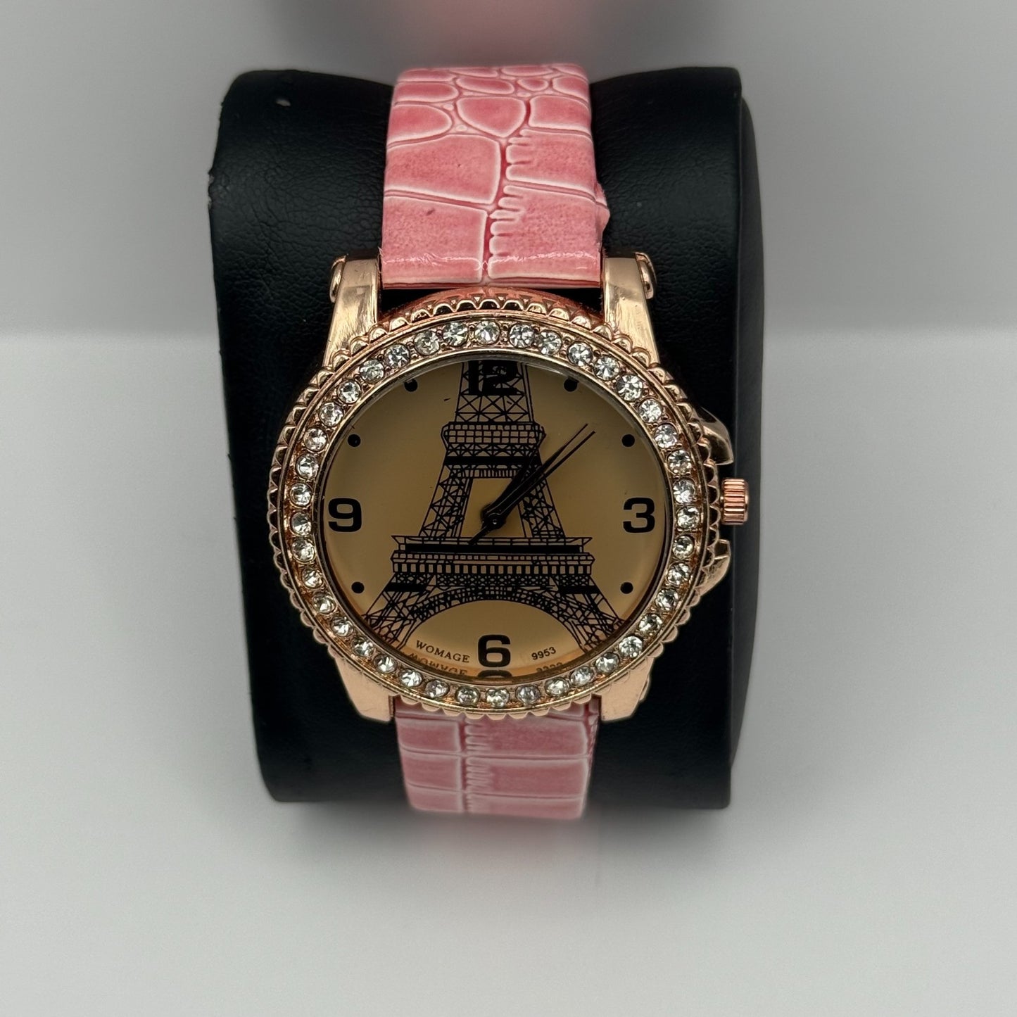 Womage Ladies Quartz Watch Eiffel Tower Design Crystal Accent Working 37mm