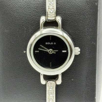 Solo Ladies Quartz Watch Black Dial Rhinestone Accents Bracelet Working 19mm