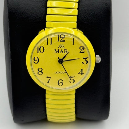 MAB Ladies Yellow Quartz Watch Stretch Band London Working 29mm New Battery