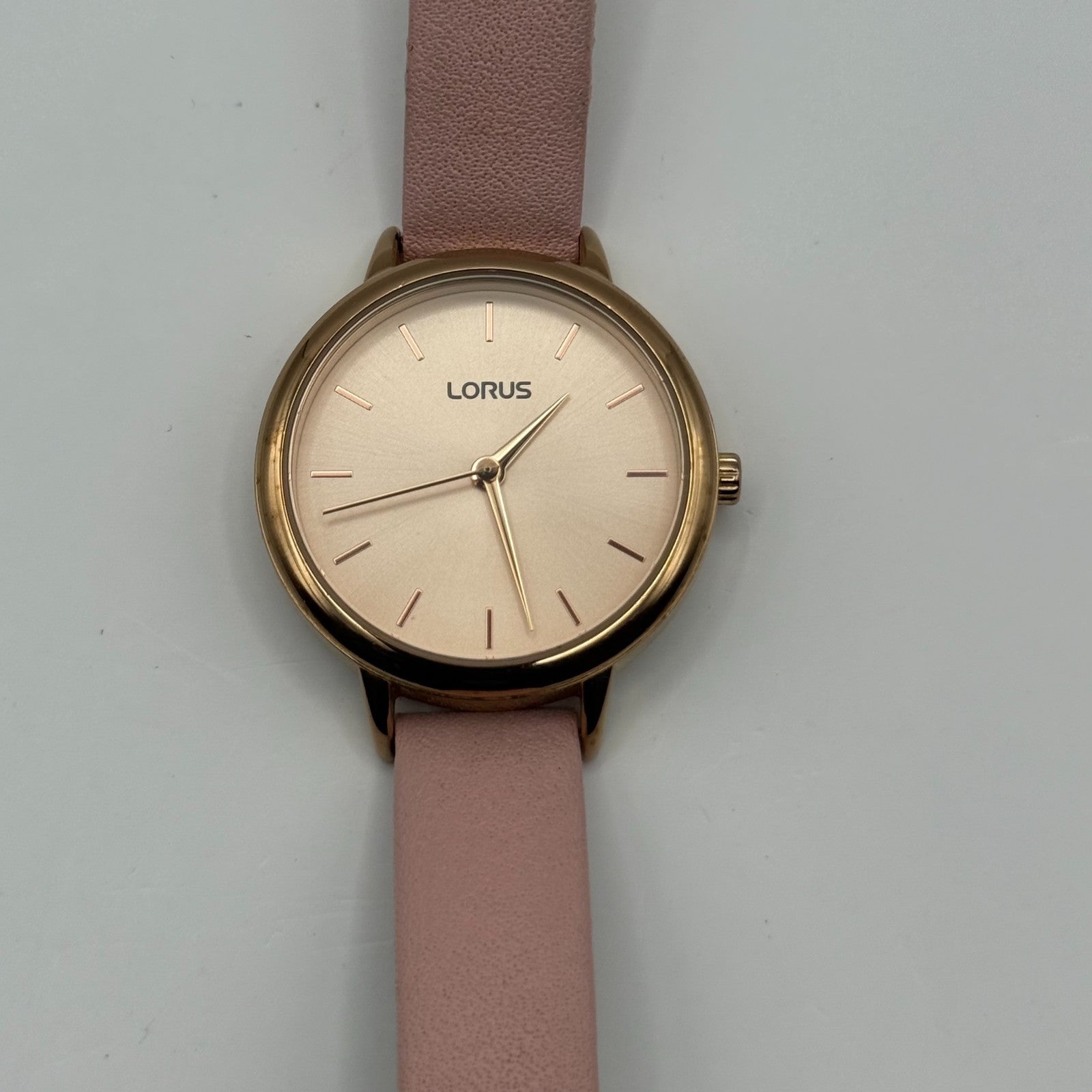 Lorus Ladies Quartz Watch Gold Tone Case Pink Leather Strap Japan Working 30mm