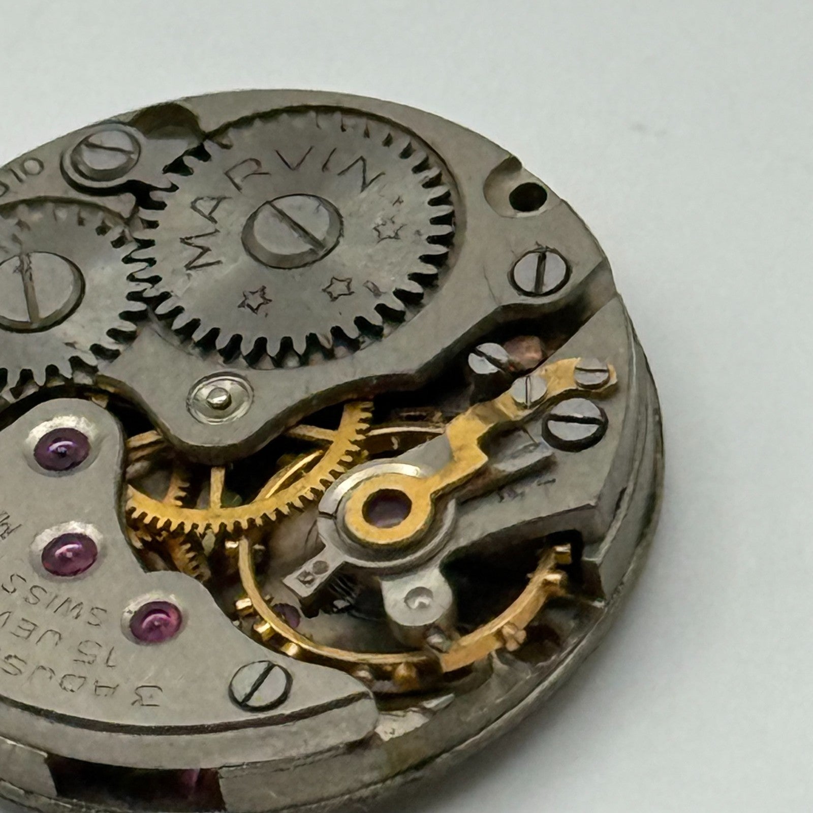 Marvin 310 Watch Movement Manual Wind Vintage Swiss 15 Jewels Parts 19.6mm