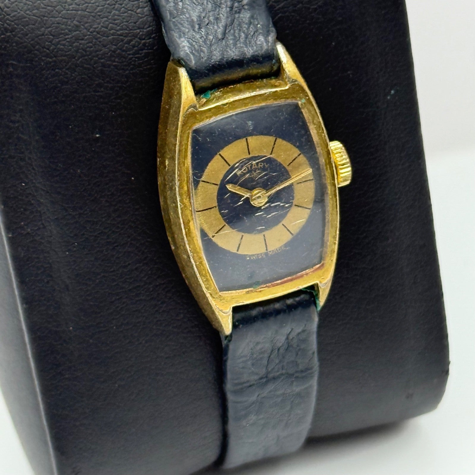 17mm Vintage Rotary Blue Bullseye Dial Swiss Manual Wind Watch PARTS / REPAIR