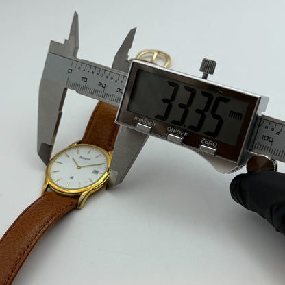 33mm Working Vintage Accurist 404000 Date Dial Leather Quartz Watch New Battery