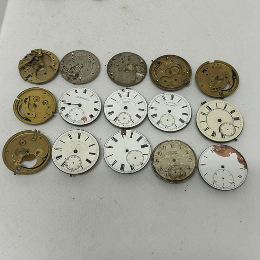 15 x Antique Partial Pocket Watch Movements Parts Repair Watchmakers Job Lot