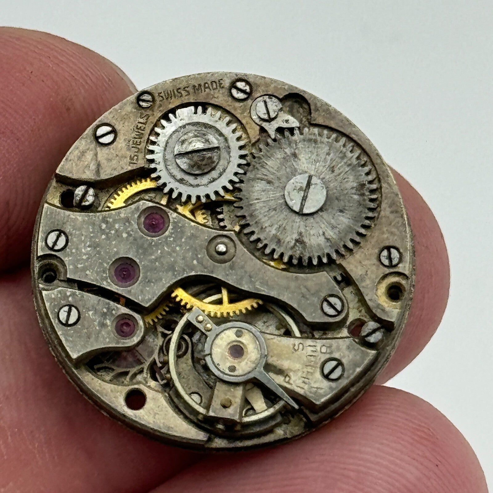 23.6mm Unidentified 15 Jewels Swiss Vintage Manual Wind Watch Movement PARTS