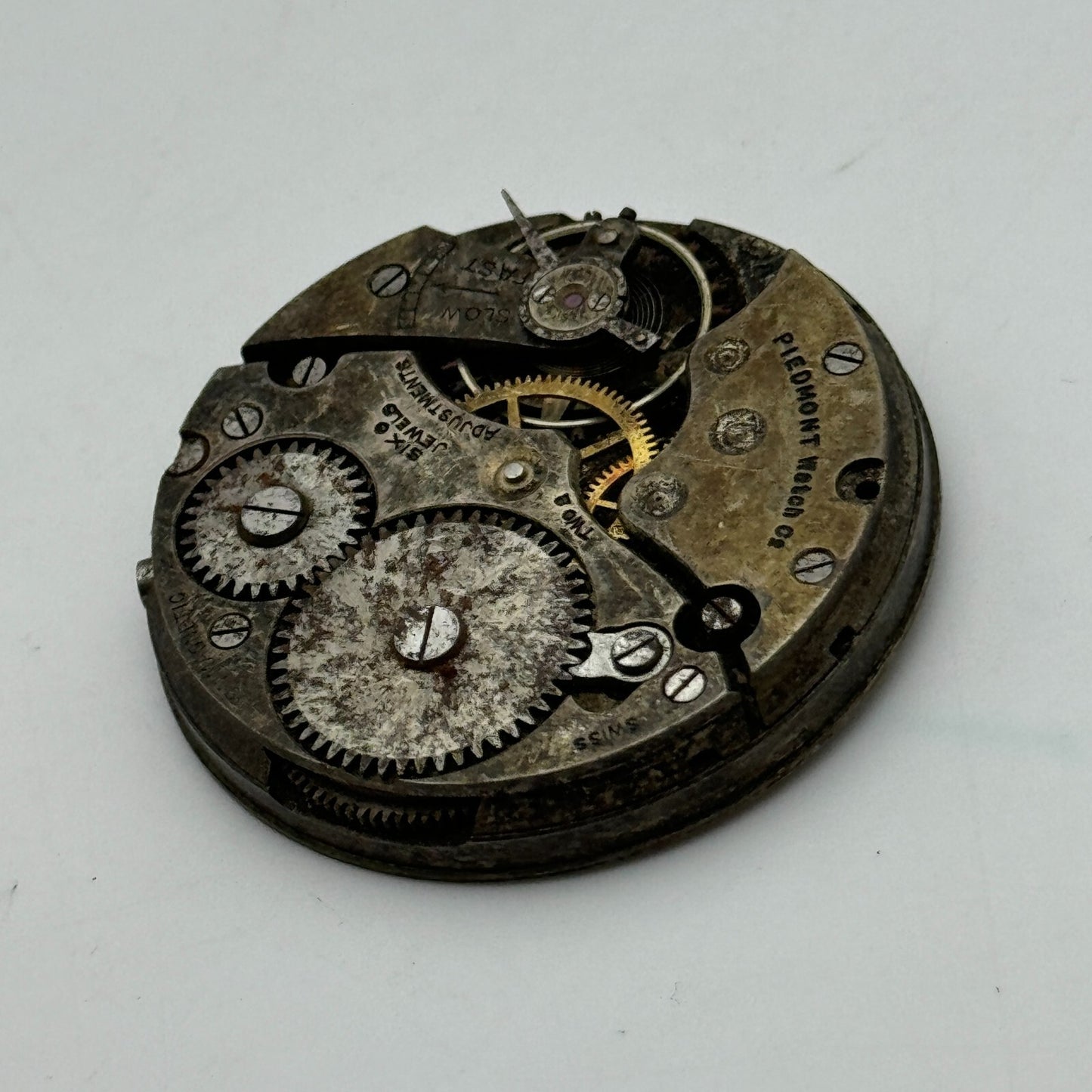 43.1mm Open Face Piedmont Watch Co 6 Jewels Swiss Pocket Watch Movement PARTS