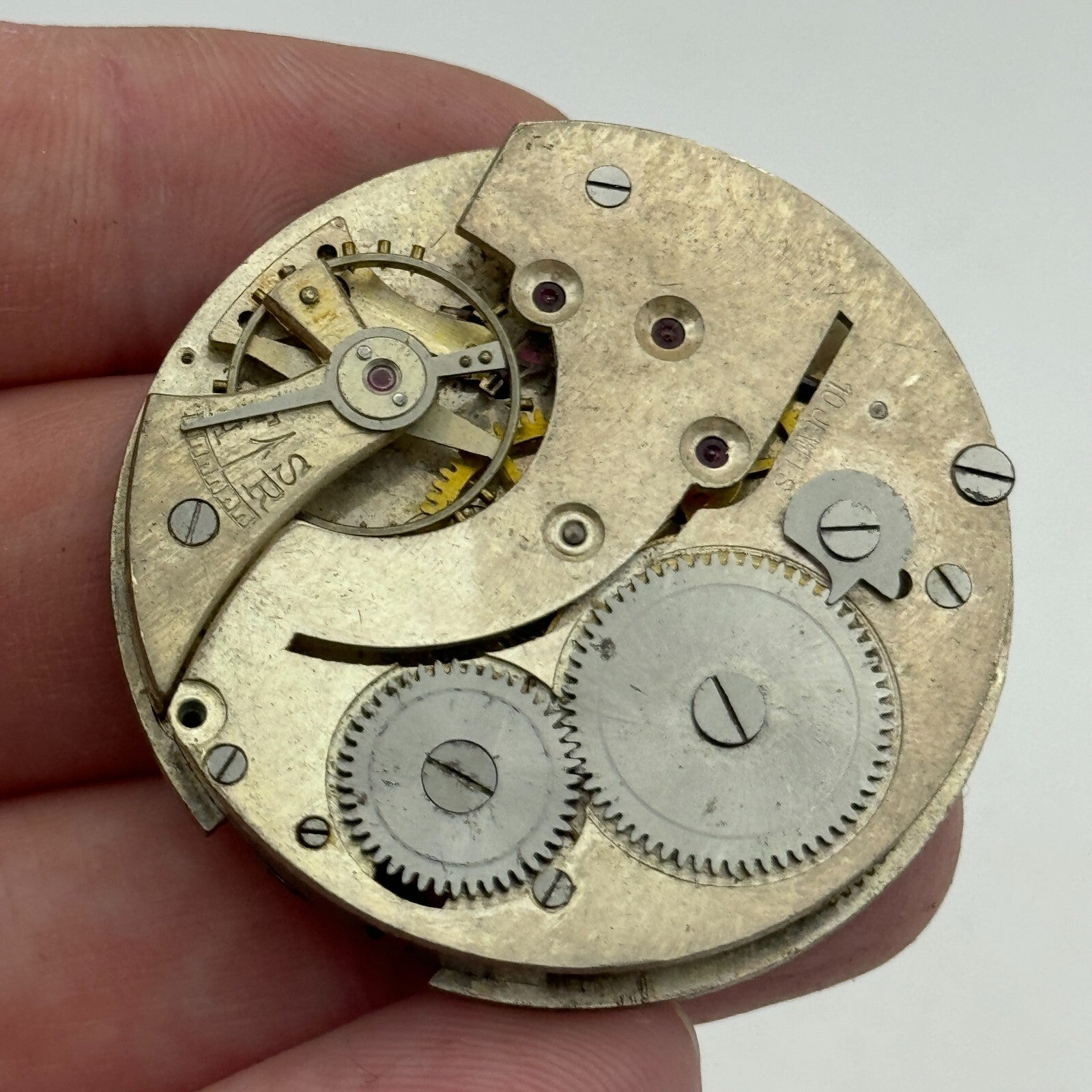 41.5mm 10 Jewels Unidentified Interesting Vintage Pocket Watch Movement PARTS