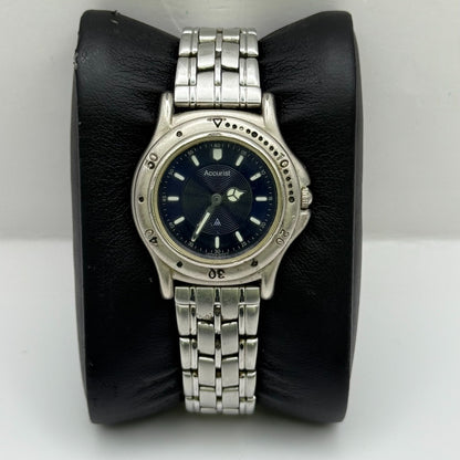 Accurist Ladies Quartz Watch Black Dial Silver Tone Bracelet Japan Working 27mm