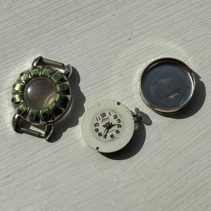 22mm Vintage EB 1431N Basis Jewelled Green Bezel Swiss Manual Watch PARTS REPAIR