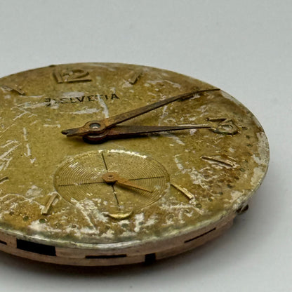 Helvetia 80C Watch Movement Manual Wind Vintage Swiss 17 Jewels Parts 25.6mm