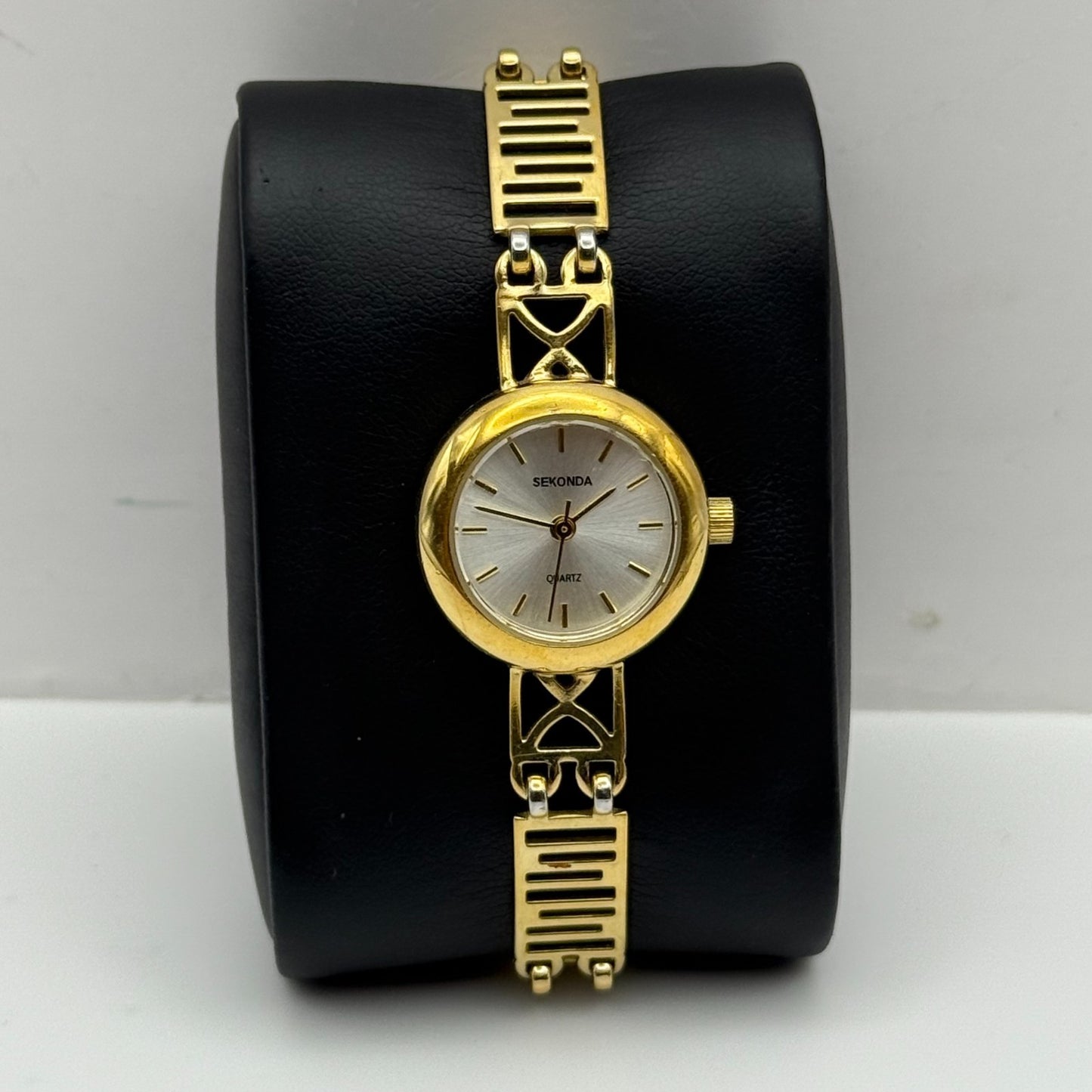 22mm Working Ladies Sekonda Gold Tone Panel Bracelet Quartz Watch 6 Inches