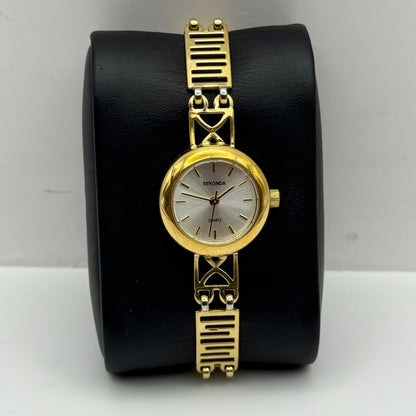 22mm Working Ladies Sekonda Gold Tone Panel Bracelet Quartz Watch 6 Inches
