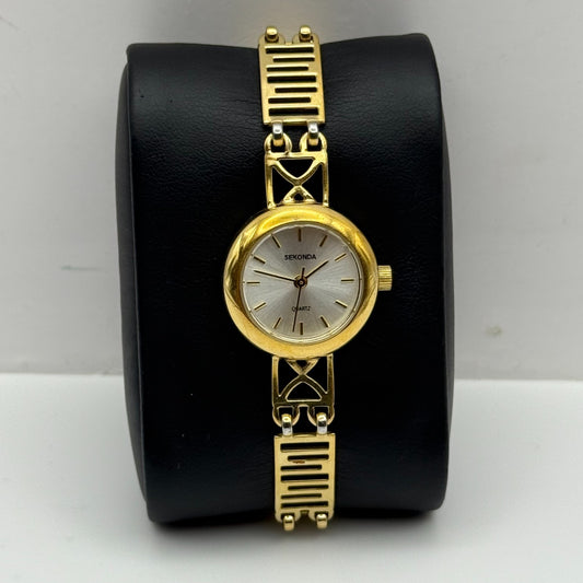 22mm Working Ladies Sekonda Gold Tone Panel Bracelet Quartz Watch 6 Inches