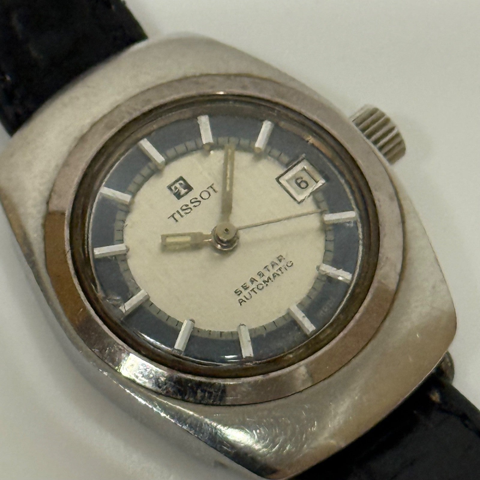 25mm Vintage Tissot Seastar Date Dial Ladies Swiss Stainless Watch PARTS REPAIR