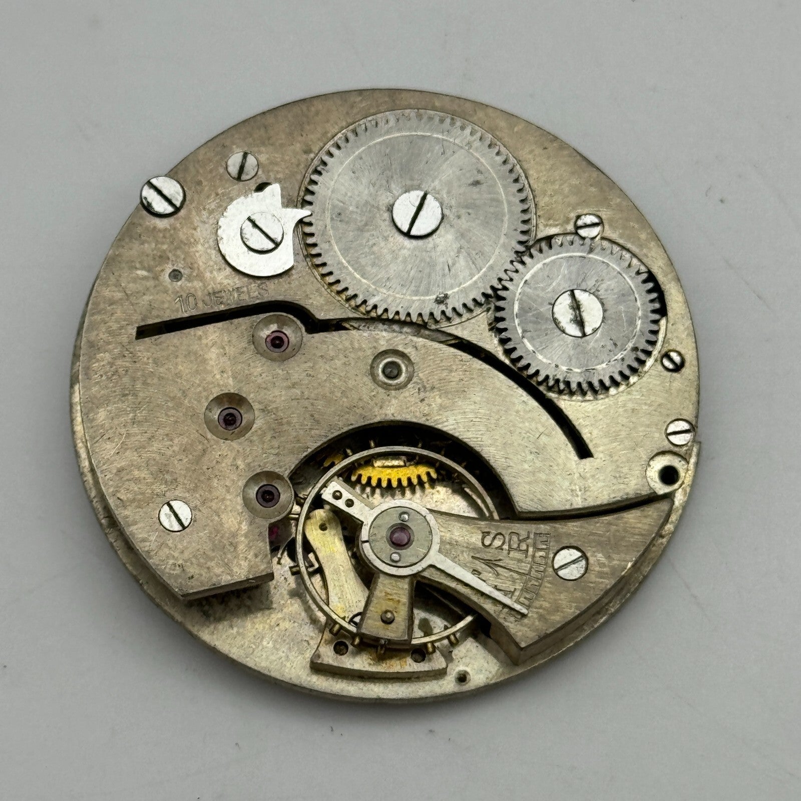 41.5mm 10 Jewels Unidentified Interesting Vintage Pocket Watch Movement PARTS