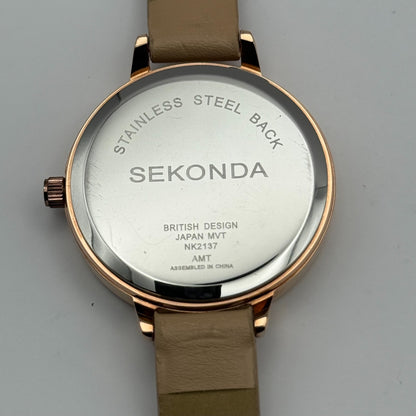 Sekonda Ladies Quartz Watch Silver Dial Rose Gold Tone Case Japan Working 34mm