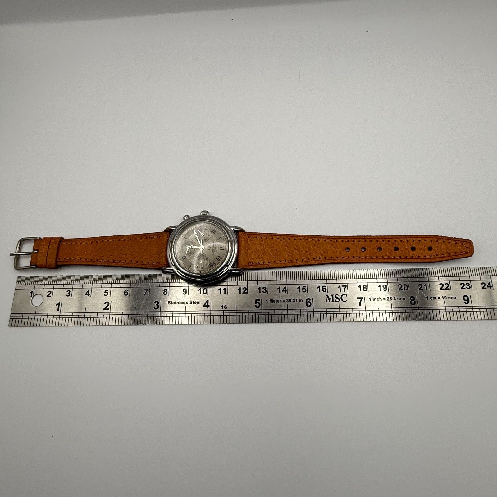 Claude Valentini Series 3000 Men's Quartz Watch Tan Leather Strap Working 36mm