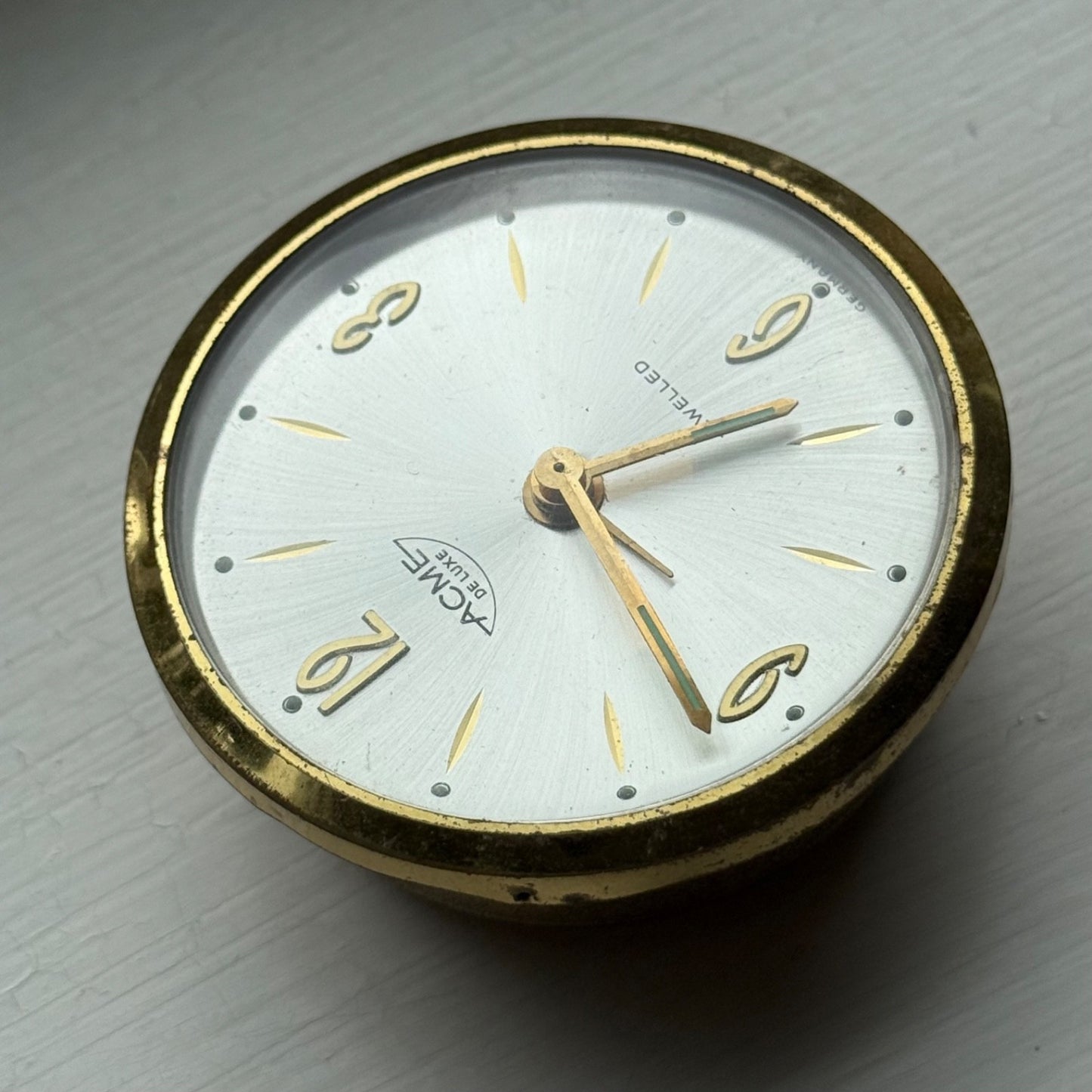 63mm Vintage Acme De Luxe Travel Desk Clock Jewelled Made In Germany To Restore