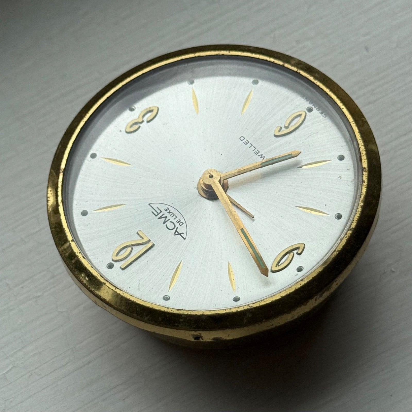 63mm Vintage Acme De Luxe Travel Desk Clock Jewelled Made In Germany To Restore