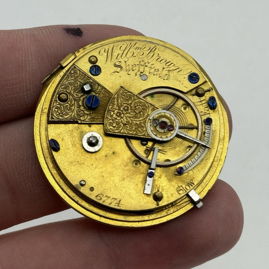 37.9mm Antique William Brown Sheffield Fusee Quality Pocket Watch Movement PARTS