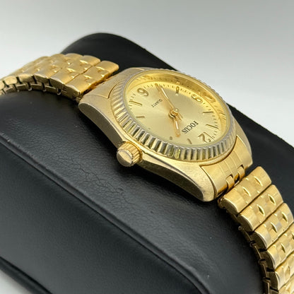 Focus Ladies Quartz Watch Gold Tone Expandable Band Steel Working 25mm