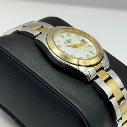 Rotary Ladies Watch Two Tone Mother Of Pearl Date Dial 27mm Working LB03499/401