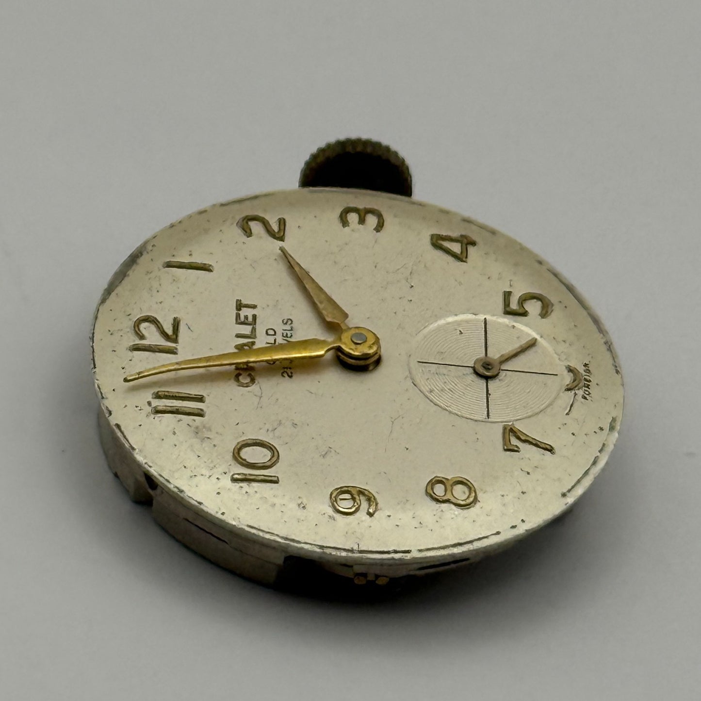 Chalet Gold 21 Jewels Watch Movement Running Manual Wind Vintage Parts 23.3mm