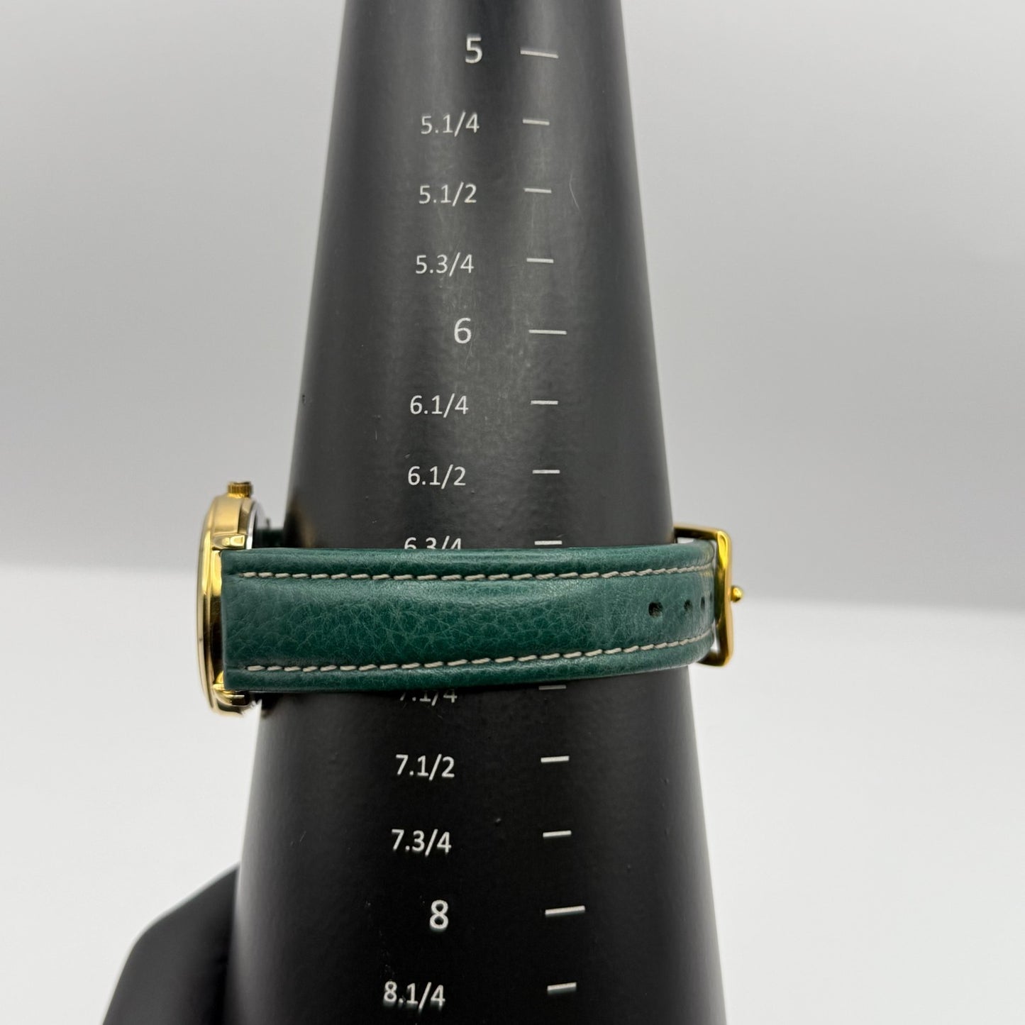 Falcon Ladies Quartz Watch Gold Tone Case Green Leather Strap Working 30mm