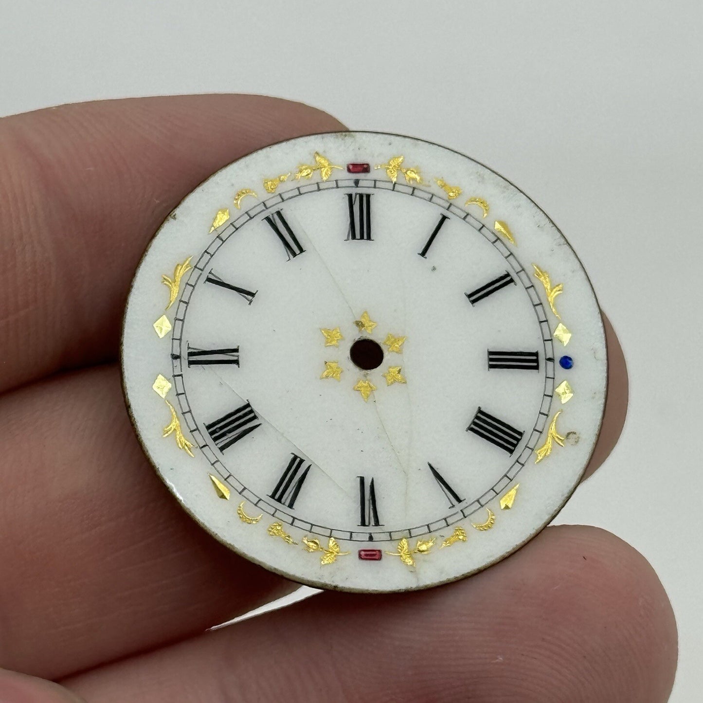31.4mm Antique Beautiful Porcelain Patterned Pocket Watch Dial Spares Parts