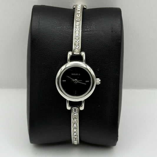 Solo Ladies Quartz Watch Black Dial Rhinestone Accents Bracelet Working 19mm