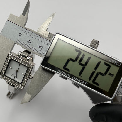 Avon Ladies Quartz Watch Square White Dial Silver Tone Bracelet Working 21mm