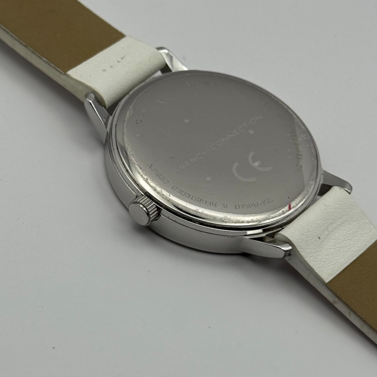 French Connection Ladies Quartz Watch White Strap Working 39mm New Battery