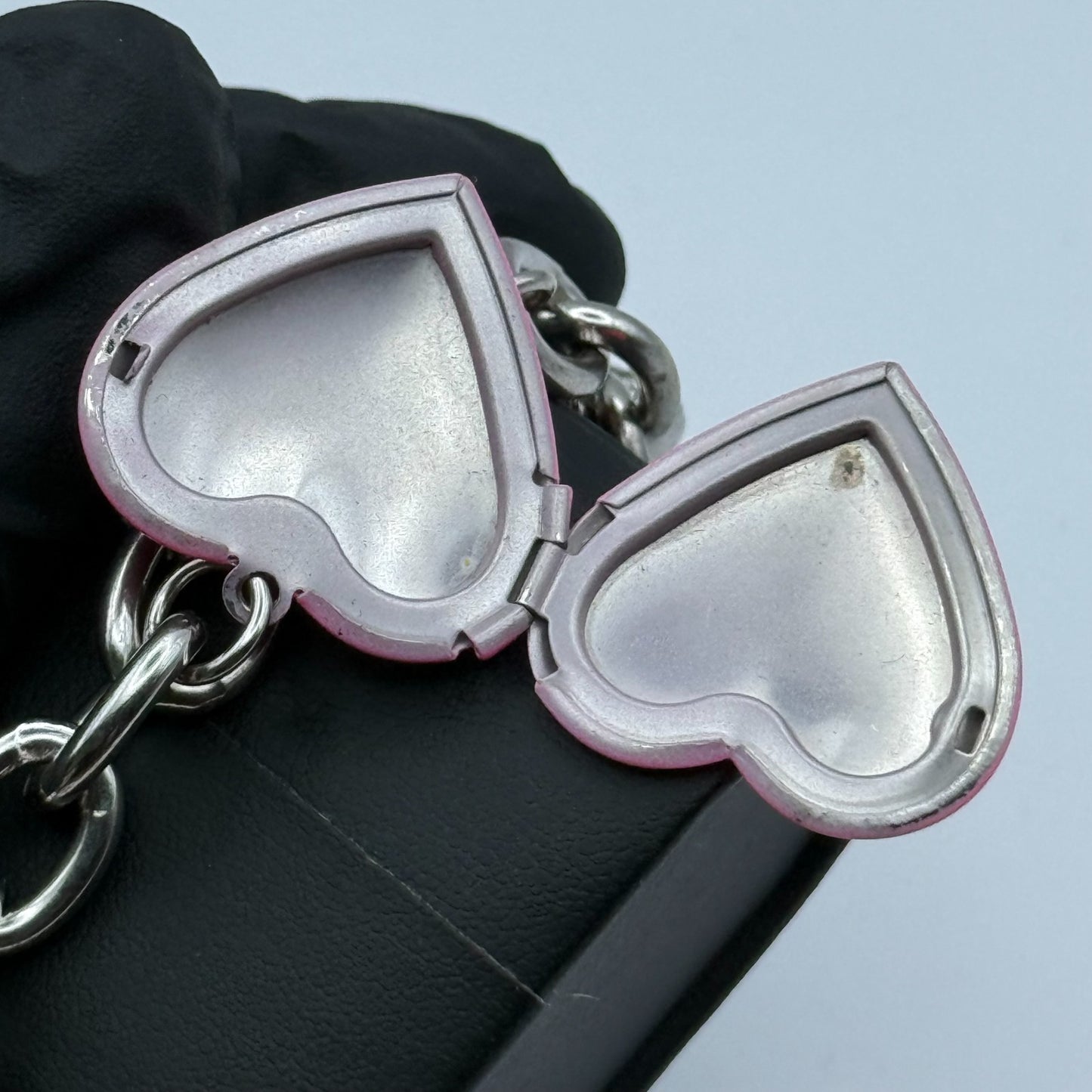 Ladies Quartz Watch Heart Dial Silver Tone Bracelet Stylish Charms Working 28mm