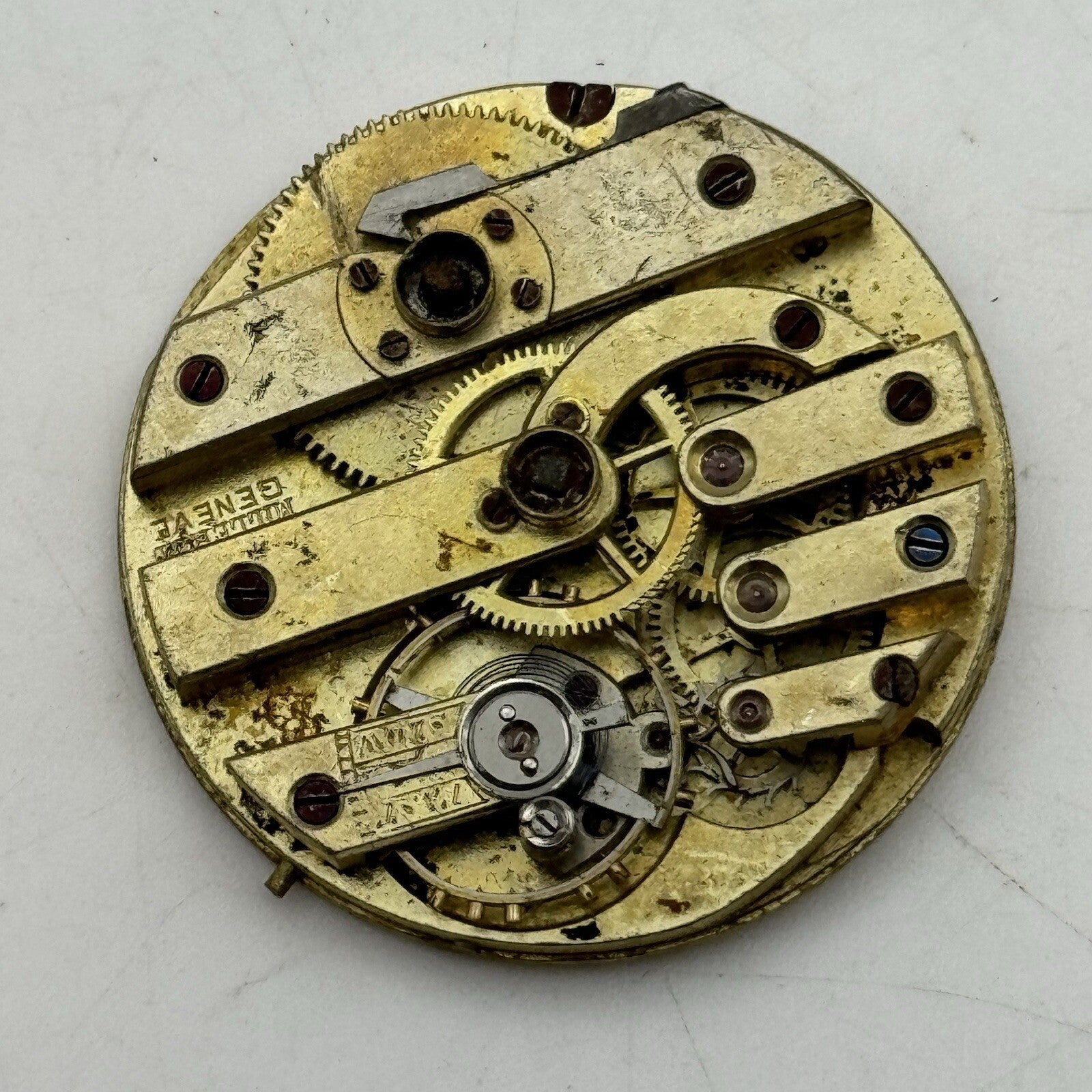 33.7mm Milleret Geneve Cylinder Watch Movement No Dial Hands FOR PARTS