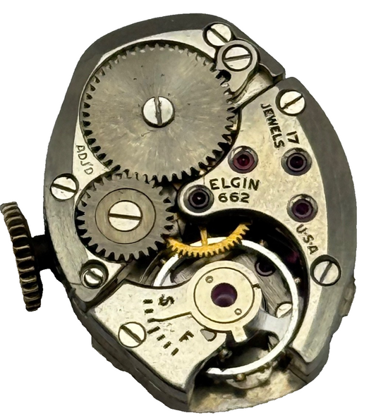 Elgin 662 Watch Movement 17 Jewels USA Vintage American Parts Repair 14.3mm