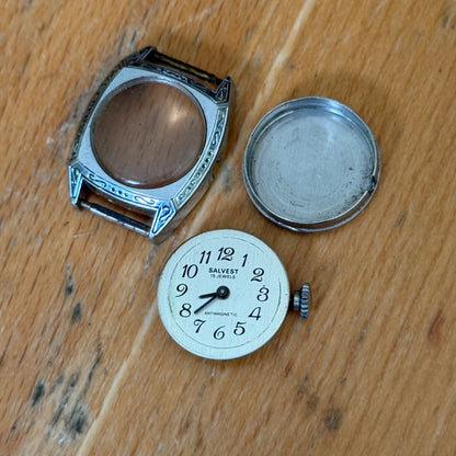 20mm Vintage Salvest 15J Cattin C64 .C Art Deco Case Manual Wind Watch PARTS