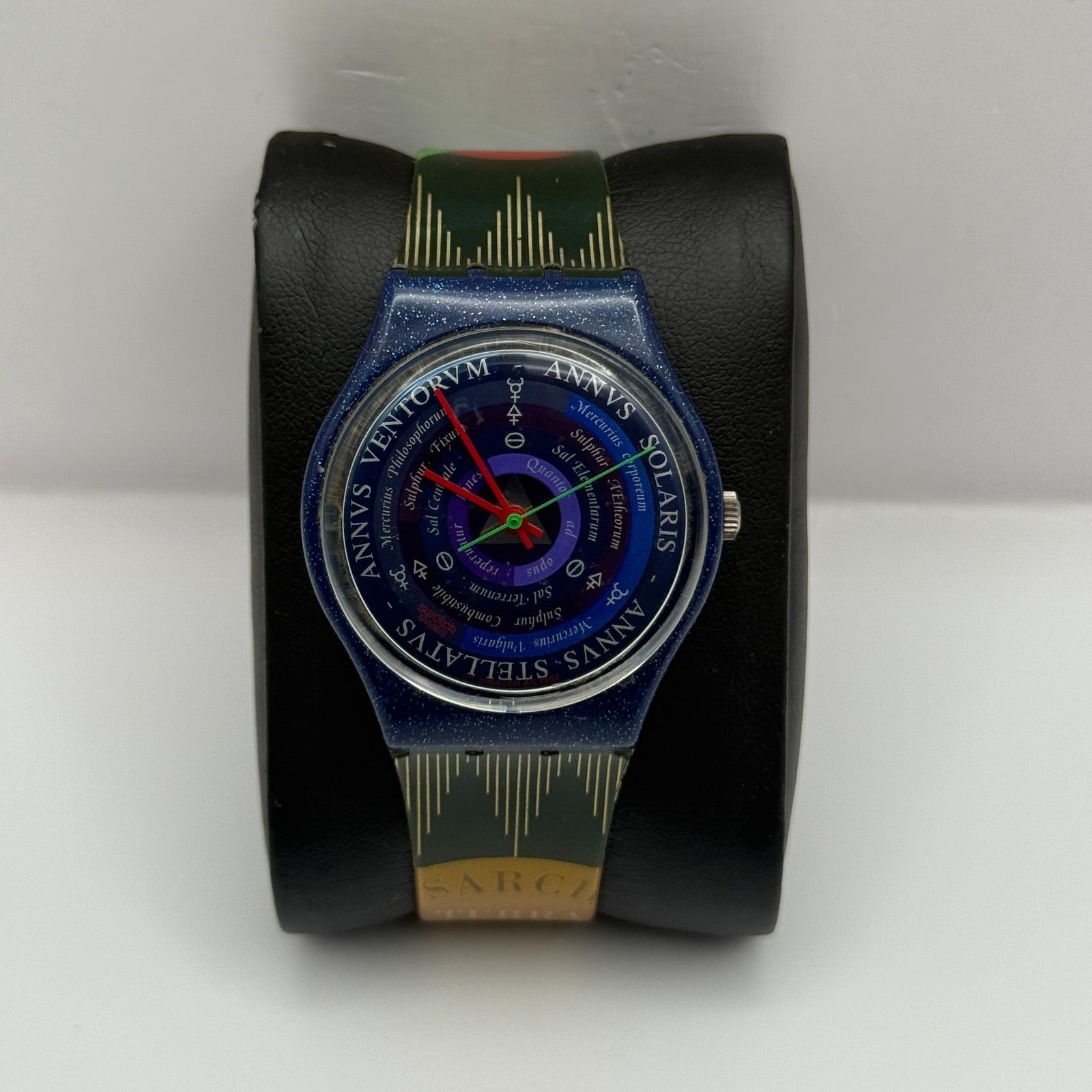 1992 Swatch Gent GN131 Tarot Colorful Strap Quartz Watch Swiss + Box 33mm