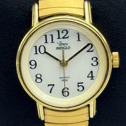 23mm Working Vintage Ladies Timex Indiglo Gold Plated Quartz Watch New Battery